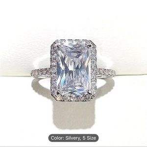 Sliver plated square cubic zirconia Ring.